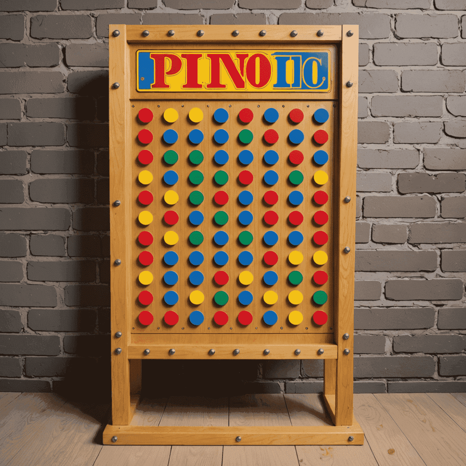 A classic Plinko board from 'The Price is Right' TV show, featuring a large vertical board with pegs and slots at the bottom