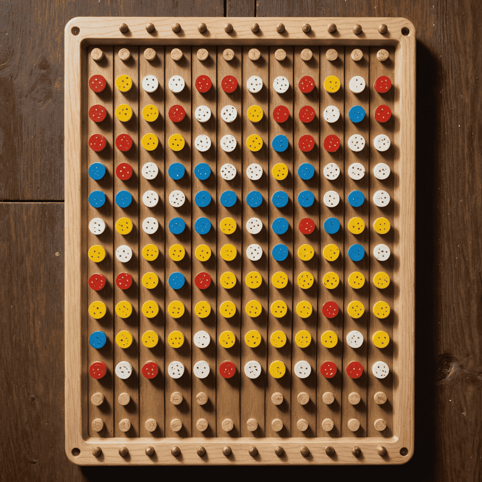 A Plinko board with a chip in mid-descent, surrounded by pegs. The image illustrates the path of the chip and various forces acting upon it.